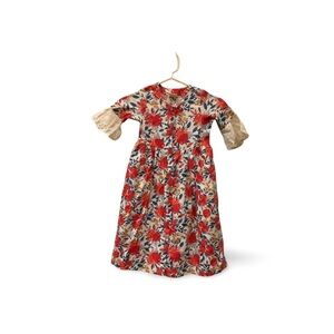 Utsa Kids Red Floral Dress with Eyelet Lace Sleeves Size 5/6 Years